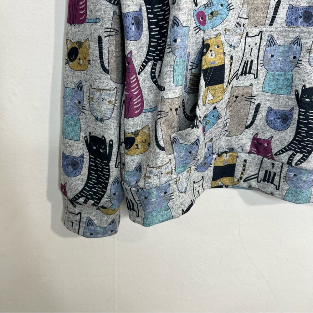 LA Soul NWOT Cute Novelty Cat Gray Hoodie Sweatshirt Size Small - Picture 8 of 13